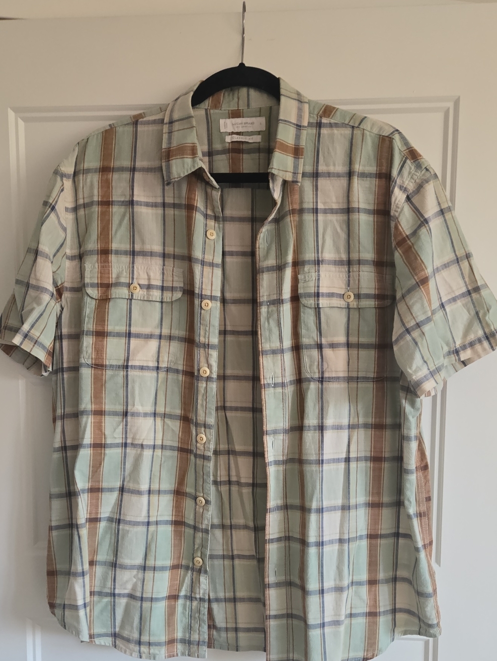 Lucky Brand Men's muted Green Plaid Short-Sleeve Button-Down